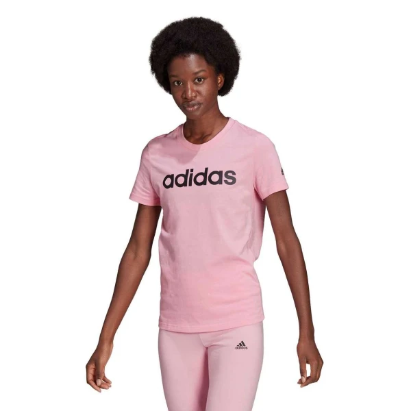 CAMISETA ESSENTIALS SLIM LOGO ADIDAS FEMININA - Rosa/preto