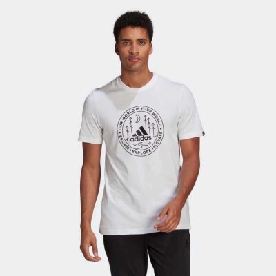 CAMISETA ESTAMPADA EXPLORE NATURE ADIDAS MASCULINA - Branco CAMISETA ESTAMPADA EXPLORE NATURE ADIDAS MASCULINA - Branco