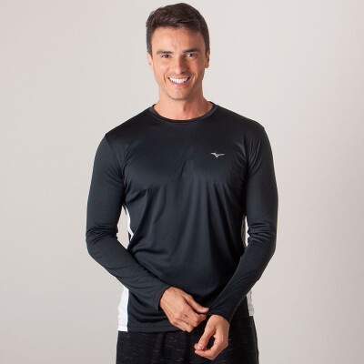 CAMISETA MIZUNO WAVE RUN 2 MANGA LONGA MASCULINA - Preto CAMISETA MIZUNO WAVE RUN 2 MANGA LONGA MASCULINA - Preto