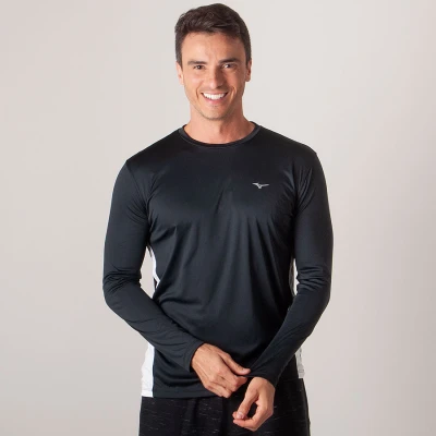 CAMISETA MIZUNO WAVE RUN 2 MANGA LONGA MASCULINA - Preto CAMISETA MIZUNO WAVE RUN 2 MANGA LONGA MASCULINA - Preto