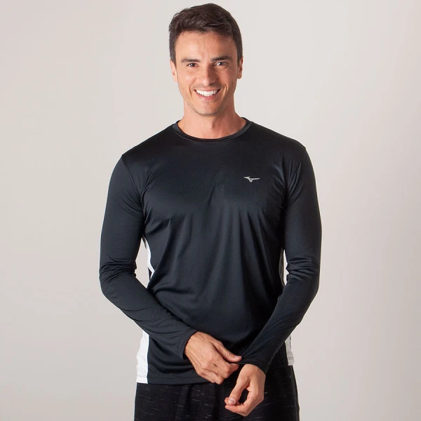 CAMISETA MIZUNO WAVE RUN 2 MANGA LONGA MASCULINA - Preto