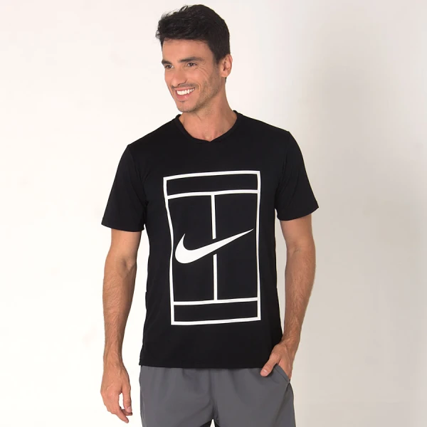CAMISETA NIKE COURT DRY TENNIS TOP MASCULINA - Preto/branco