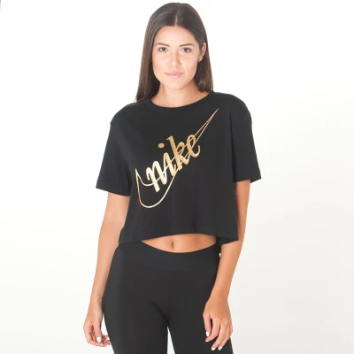 CAMISETA NIKE CROPPED SPORTSWEAR GLITTER FEMININA - Preto/dourado CAMISETA NIKE CROPPED SPORTSWEAR GLITTER FEMININA - Preto/dourado