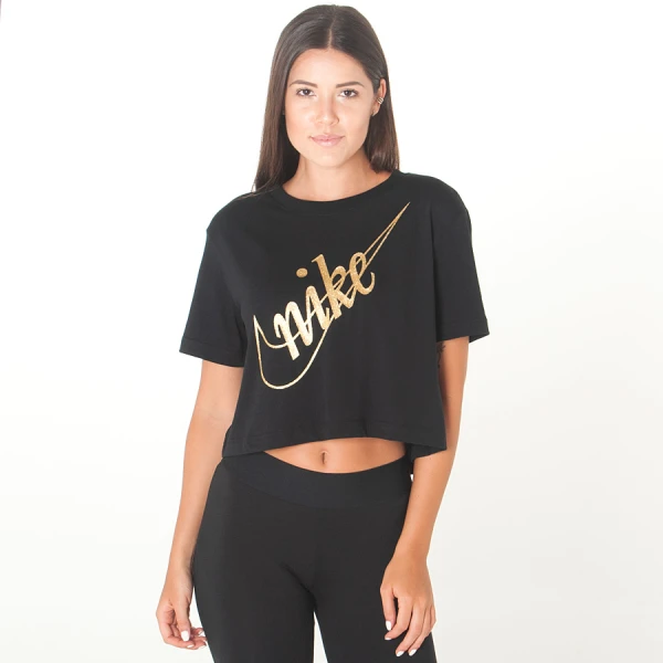 CAMISETA NIKE CROPPED SPORTSWEAR GLITTER FEMININA - Preto/dourado CAMISETA NIKE CROPPED SPORTSWEAR GLITTER FEMININA - Preto/dourado