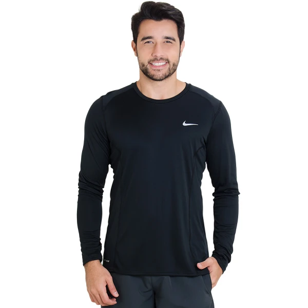 CAMISETA NIKE DF MILER LS MANGA LONGA MASCULINA - Preto