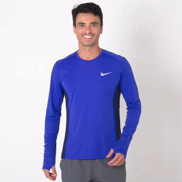 CAMISETA NIKE DRY MILER RUNNING TOP MANGA LONGA MASCULINA - Azul CAMISETA NIKE DRY MILER RUNNING TOP MANGA LONGA MASCULINA - Azul