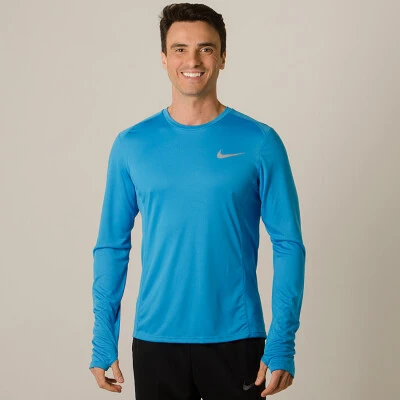 CAMISETA NIKE DRY MILER RUNNING TOP MANGA LONGA MASCULINA - Azul/prata