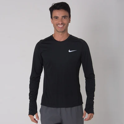 CAMISETA NIKE DRY MILER RUNNING TOP MANGA LONGA MASCULINA - Preto CAMISETA NIKE DRY MILER RUNNING TOP MANGA LONGA MASCULINA - Preto