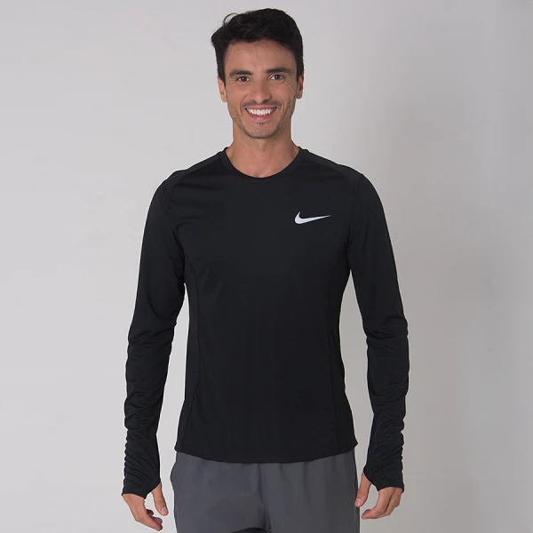 CAMISETA NIKE DRY MILER RUNNING TOP MANGA LONGA MASCULINA - Preto