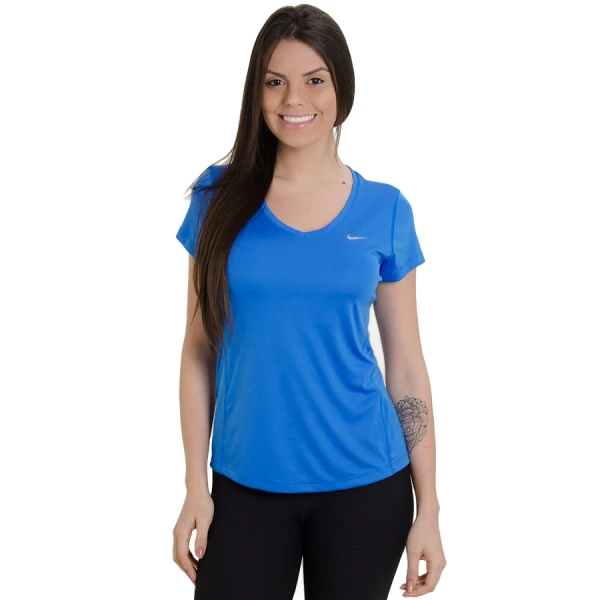 CAMISETA NIKE MILER V NECK FEMININA - Azul