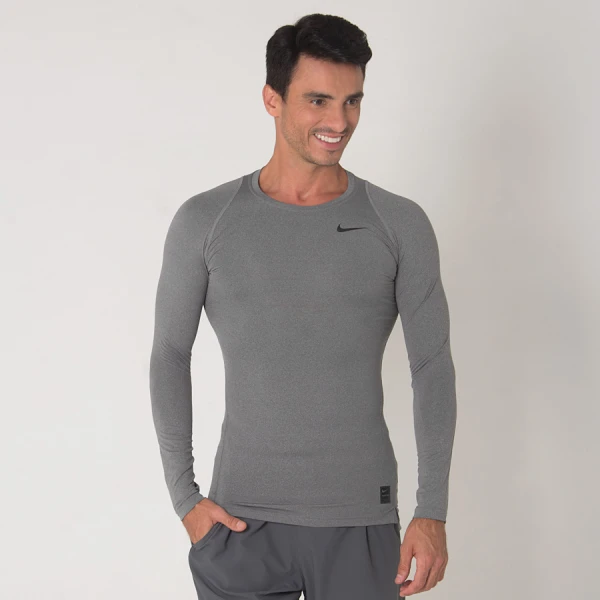 CAMISETA NIKE PRO COMBAT COOL COMPRESSION MANGA LONGA MASCULINA - Cinza