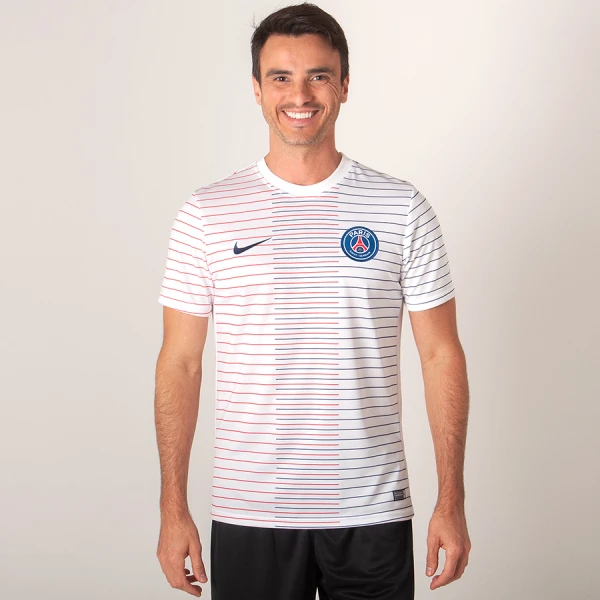 CAMISETA NIKE PSG PRÉ JOGO 2019/20 SEM NÚMERO - Branco/marinho