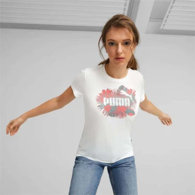 CAMISETA PUMA ESS+ FLOWER POWER TEE FEMININA - Branco CAMISETA PUMA ESS+ FLOWER POWER TEE FEMININA - Branco