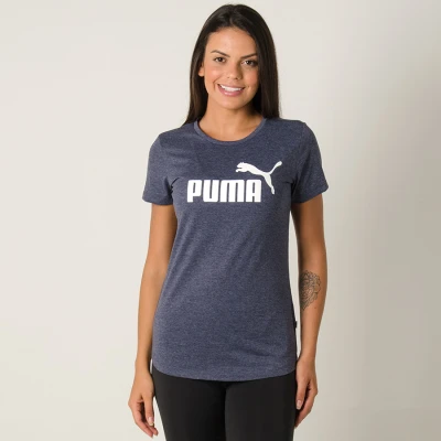 CAMISETA PUMA ESS LOGO HEATHER TEE FEMININA - Azul