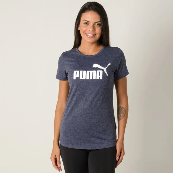 CAMISETA PUMA ESS LOGO HEATHER TEE FEMININA - Azul CAMISETA PUMA ESS LOGO HEATHER TEE FEMININA - Azul