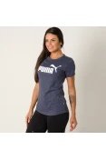 CAMISETA PUMA ESS LOGO HEATHER TEE FEMININA - Azul CAMISETA PUMA ESS LOGO HEATHER TEE FEMININA - Azul