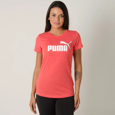 CAMISETA PUMA ESS LOGO HEATHER TEE FEMININA - Laranja