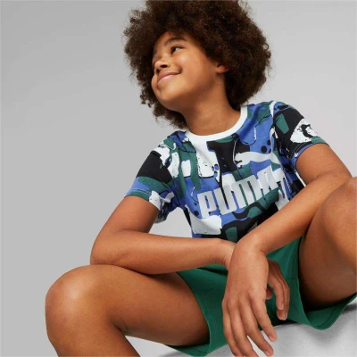 CAMISETA PUMA ESS+ STREET ART AOP TEE INFANTIL - Branco/azul