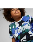 CAMISETA PUMA ESS+ STREET ART AOP TEE INFANTIL - Branco/azul