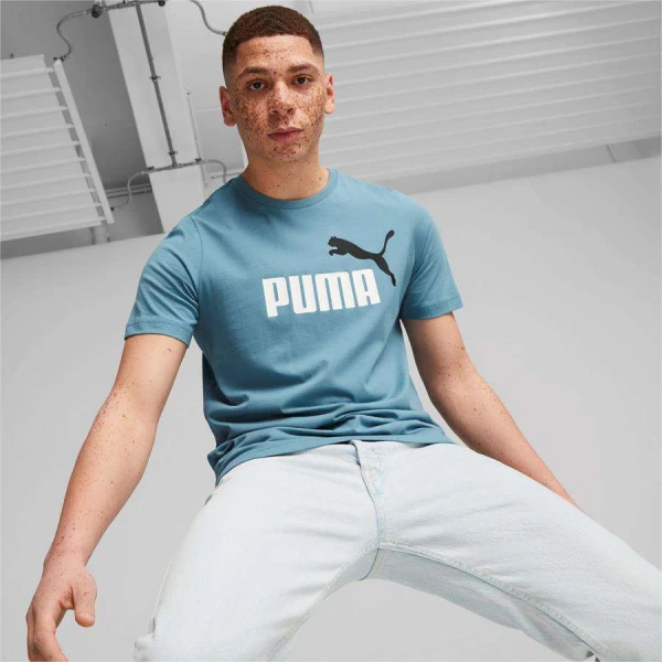 CAMISETA PUMA ESSENTIALS+ 2 COLOUR LOGO MASCULINA - Azul/branco