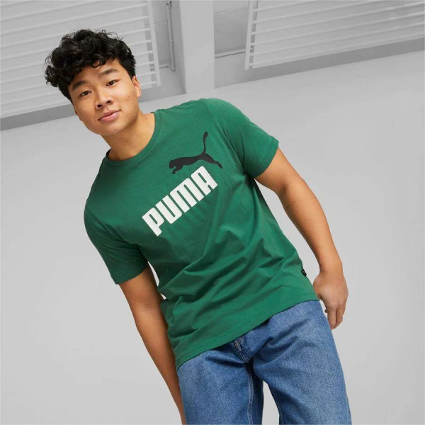 CAMISETA PUMA ESSENTIALS+ 2 COLOUR LOGO MASCULINA - Verde/branco
