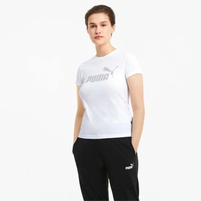 CAMISETA PUMA ESSENTIALS METALLIC LOGO FEMININA - Branco/prata CAMISETA PUMA ESSENTIALS METALLIC LOGO FEMININA - Branco/prata