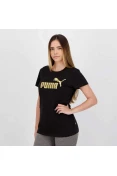 CAMISETA PUMA ESSENTIALS METALLIC LOGO FEMININA - Preto/dourado CAMISETA PUMA ESSENTIALS METALLIC LOGO FEMININA - Preto/dourado