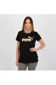 CAMISETA PUMA ESSENTIALS METALLIC LOGO FEMININA - Preto/dourado CAMISETA PUMA ESSENTIALS METALLIC LOGO FEMININA - Preto/dourado
