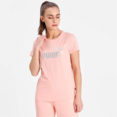 CAMISETA PUMA ESSENTIALS METALLIC LOGO FEMININA - Rosa/prata CAMISETA PUMA ESSENTIALS METALLIC LOGO FEMININA - Rosa/prata