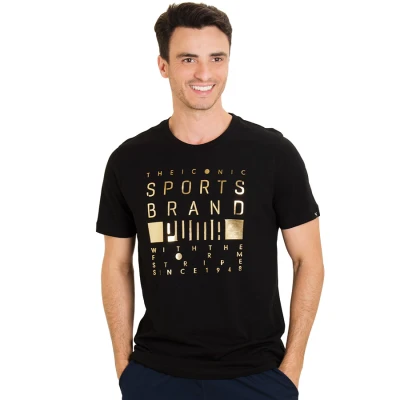 CAMISETA PUMA FOILL TEE MASCULINA - Preto/dourado CAMISETA PUMA FOILL TEE MASCULINA - Preto/dourado