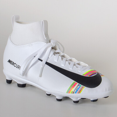 CHUTEIRA BOTINHA NIKE MERCURIAL SUPERFLY VI CLUB CR7 CAMPO INFANTIL - Branco/preto