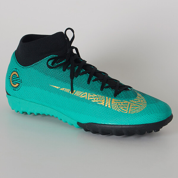 CHUTEIRA NIKE SOCIETY CR7 MERCURIALX SUPERFLY 6 ACADEMY TF - Verde/dourado
