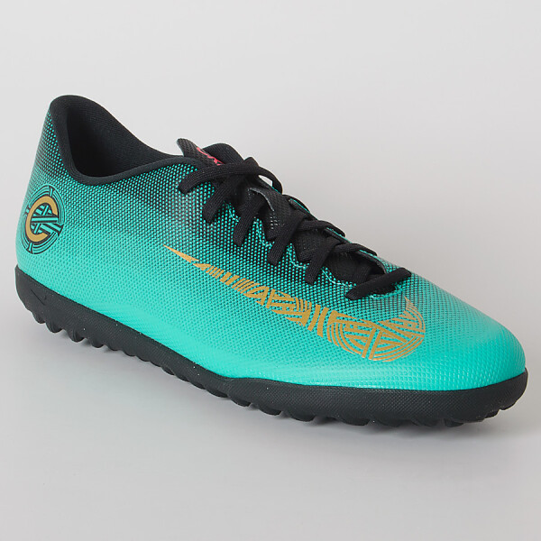 CHUTEIRA NIKE VAPORX 12 CLUB CR7 TF - Verde/dourado