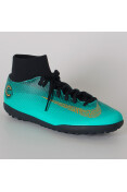 CHUTEIRA SOCIETY NIKE CR7 MERCURIALX SUPERFLY 6 CLUB TF - Verde/dourado