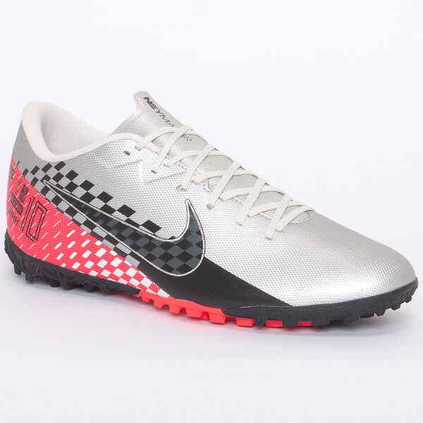 CHUTEIRA SOCIETY NIKE MERCURIAL VAPOR 13 ACADEMY NEYMAR TF - Prata/vermelho
