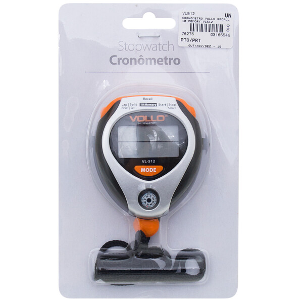 CRONÔMETRO VOLLO RECALL 10 MEMÓRIAS - Preto/prata