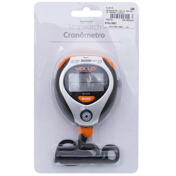 CRONÔMETRO VOLLO RECALL 10 MEMÓRIAS - Preto/prata