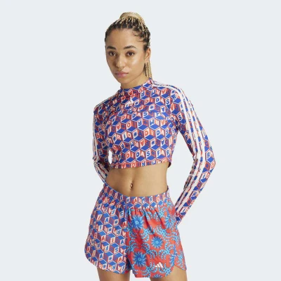 CROPPED ADIDAS FARM MANGA LONGA FEMININO - Azul/laranja
