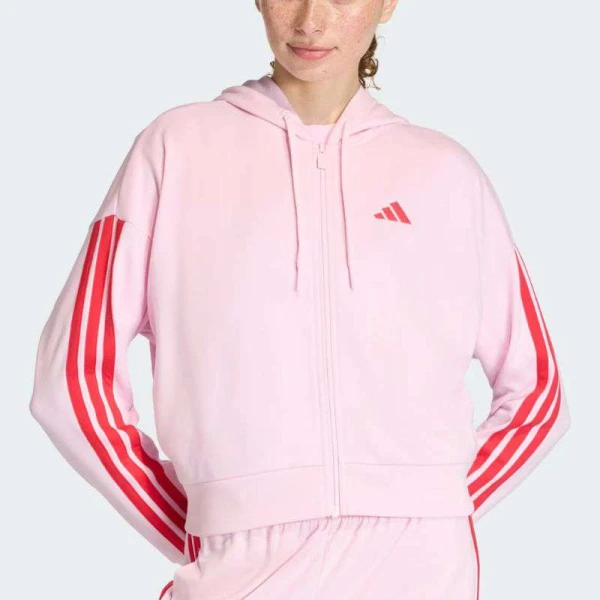 JAQUETA ADIDAS 3S ESSENTIALS COM CAPUZ FEMININA - Rosa/vermelho