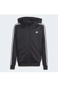 JAQUETA ADIDAS CAPUZ ZÍPER REGULAR FIT 3-STRIPES TRAIN ESSENTIALS AEROREADY INFANTIL - Preto/branco