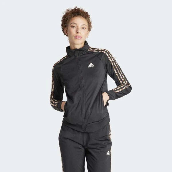 JAQUETA ADIDAS MALHA ESTAMPA ANIMAL ESSENTIALS TRÊS LISTRAS FEMININA - Preto/marrom