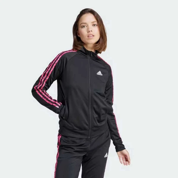 JAQUETA ADIDAS MALHA ESTAMPA ANIMAL ESSENTIALS TRÊS LISTRAS FEMININA - Preto/rosa