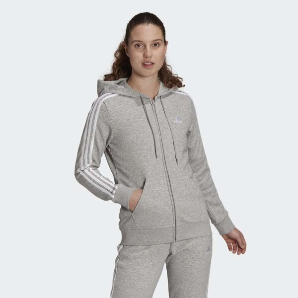 JAQUETA ADIDAS MOLETOM 3 LISTRAS FEMININA - Cinza