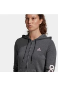 JAQUETA ADIDAS MOLETON CAPUZ ZIPER ESSENTIALS LOGO FEMININA - Grafite/rosa