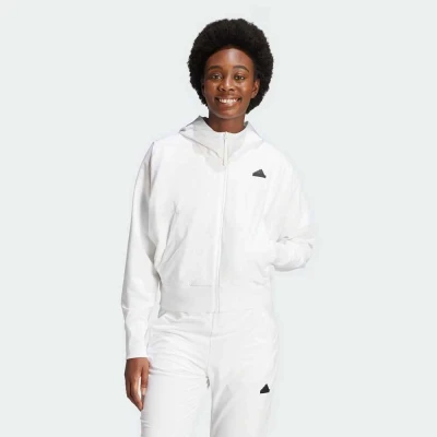 JAQUETA ADIDAS Z.N.E. MOLETOM COM CAPUZ E ZÍPER FEMININA - Branco