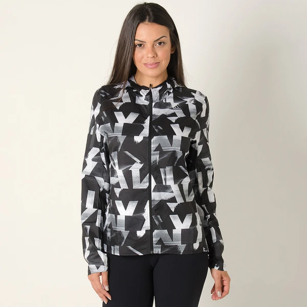 JAQUETA CORTA VENTO ADIDAS RESPONSE OWN THE RUN FEMININA - Preto/branco