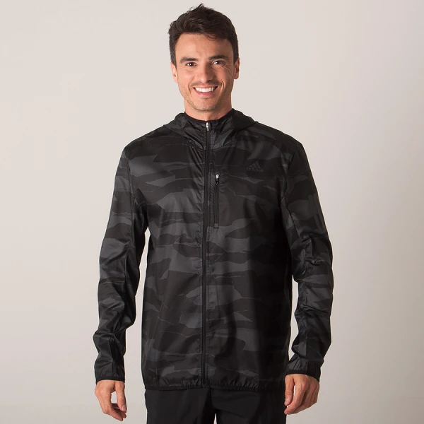 JAQUETA CORTA-VENTO ADIDAS RUNNING MASCULINA - Preto/grafite