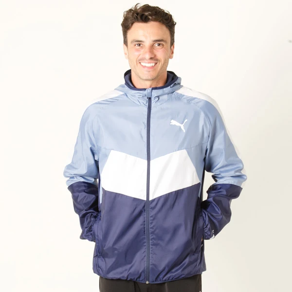 JAQUETA CORTA-VENTO PUMA ESS WINDBREAKER COLORBLOCK MASCULINA - Azul/branco