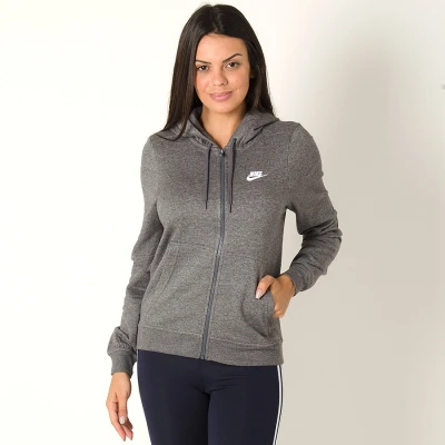 JAQUETA NIKE HOODIE FZ FLC FEMININA - Grafite