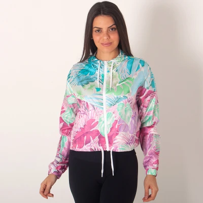 JAQUETA NIKE SPORTSWEAR HYPERFLORA WOVEN FEMININA - Branco/rosa